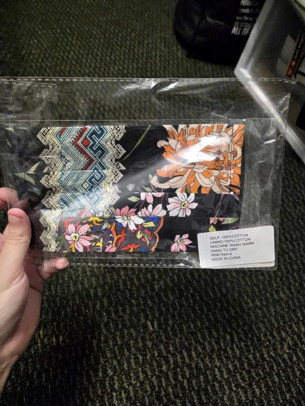 NWT One JOHNNY WAS Cotton Face Mask  Floral Face Masks in Black & Orange